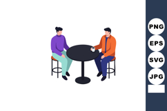Two people sitting at round table drinking coffee in casual Product Image 1