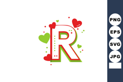 Letter R with red and green hearts decorative alphabet desig Product Image 1