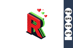 3d letter R with red and green colors and floating hearts lo Product Image 1
