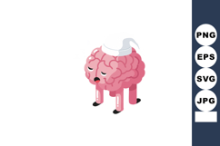 Brain character tired sleepy with white sleeping cap cartoon Product Image 1