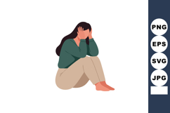 Sad woman sitting curled up with hands on face expressing an Product Image 1