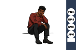 Young man sitting thoughtful and pensive wearing red sweater Product Image 1