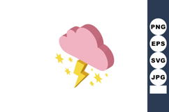 Pink cloud with yellow lightning bolt and stars vector icon Product Image 1
