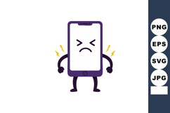 Angry purple smartphone character with clenched fists and fr Product Image 1