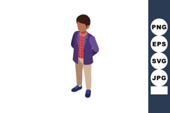 Boy standing with hands behind back wearing purple jacket re Product Image 1