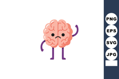 Cute sad brain character waving hand with purple arms and le Product Image 1