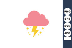 Pink cloud with yellow lightning bolt and sparkles vector ic Product Image 1