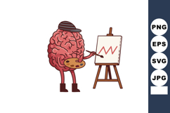 Brain character painting art on canvas with palette and brus Product Image 1