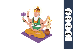 Hindu sage meditating with lotus flower and ancient scroll i Product Image 1