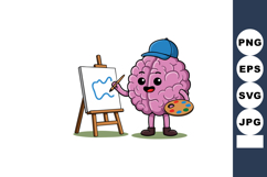 Brain character painting on canvas with blue cap and artisti Product Image 1
