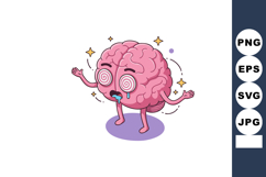 Cartoon brain character with dizzy eyes and drooling mouth v Product Image 1