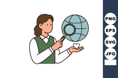 Woman researching global environment with magnifying glass a Product Image 1