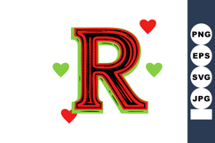 Letter R decorative vintage style with red and green hearts Product Image 1