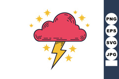 Red cloud with yellow lightning bolt and stars cartoon style Product Image 1