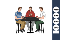 Three young men playing card game at round table casual life Product Image 1