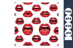 Red Lips Pattern Seamless Vector Illustration with Open Mout Product Image 1