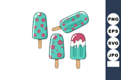 Floral Pattern Blue Ice Cream Popsicles Vector Illustration Product Image 1