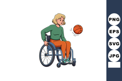 Woman in wheelchair playing basketball with orange ball acti Product Image 1