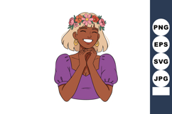 Smiling woman with flower crown and purple dress joyful port Product Image 1