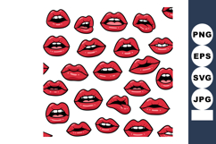 Red lips illustration set with various mouth expressions vec Product Image 1