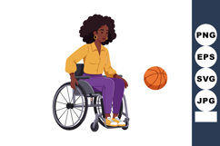 Woman in wheelchair playing basketball with orange ball acti Product Image 1