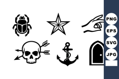 Set of black ancient symbols including scarab beetle, star, Product Image 1