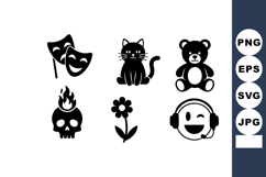 Collection of black silhouette icons including cat, teddy be Product Image 1