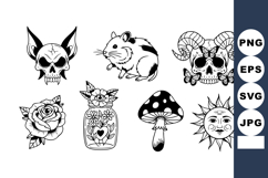 Skull with bat ears animal rat ram horn skull with butterfli Product Image 1