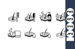 Hair care and scalp cleansing icons with shampoo soap and br Product Image 1