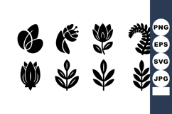 Collection of simple black botanical leaf and flower vector Product Image 1