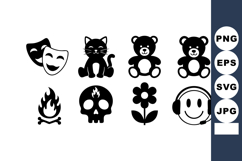 Set of black and white vector icons including theater masks, Product Image 1