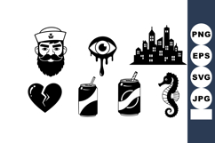 Set of black silhouette icons featuring sailor man, dripping Product Image 1