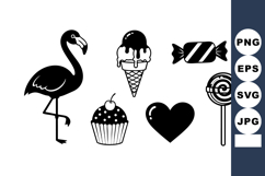 Black silhouette flamingo ice cream cupcake candy heart loll Product Image 1