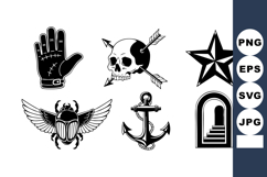 Vintage black and white vector icons of hand, skull with arr Product Image 1