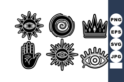 Mystical eye symbols hand crown sun spiral vector illustrati Product Image 1