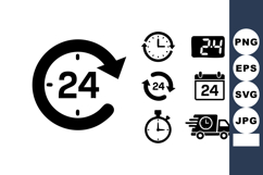 24 hour service clock icons set with delivery and calendar s Product Image 1