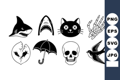 Collection of spooky black and white Halloween icons includi Product Image 1
