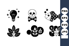 Black and white vector icons of light bulb, skull, fish, and Product Image 1
