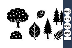 Black silhouette tree and leaf vector set with various plant Product Image 1