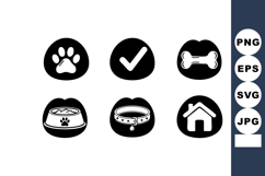Pet care icons set with paw print, check mark, bone, food bo Product Image 1
