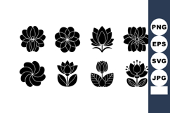 Black silhouette floral icons collection featuring eight uni Product Image 1