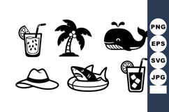 Summer tropical icons with palm tree shark whale hat and ref Product Image 1