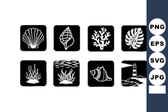 Marine life icon set with seashells coral and lighthouse vec Product Image 1