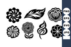 Black silhouette floral vector set with seven unique flower Product Image 1