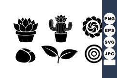Black silhouette icons of cactus, lotus flower, seed, leaf, Product Image 1