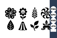 Black floral icons set with leaves and decorative design ele Product Image 1