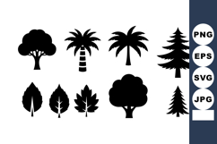 Tree silhouette collection with various leaf and palm tree s Product Image 1