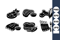 Meat cuts and barbecue grill icons with sauces and corn vect Product Image 1