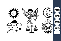 Sun moon stars clouds angel scales flowers nature celestial Product Image 1