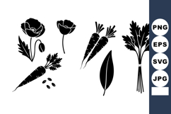 Carrot and parsley silhouette vector set with leaf and flowe Product Image 1
